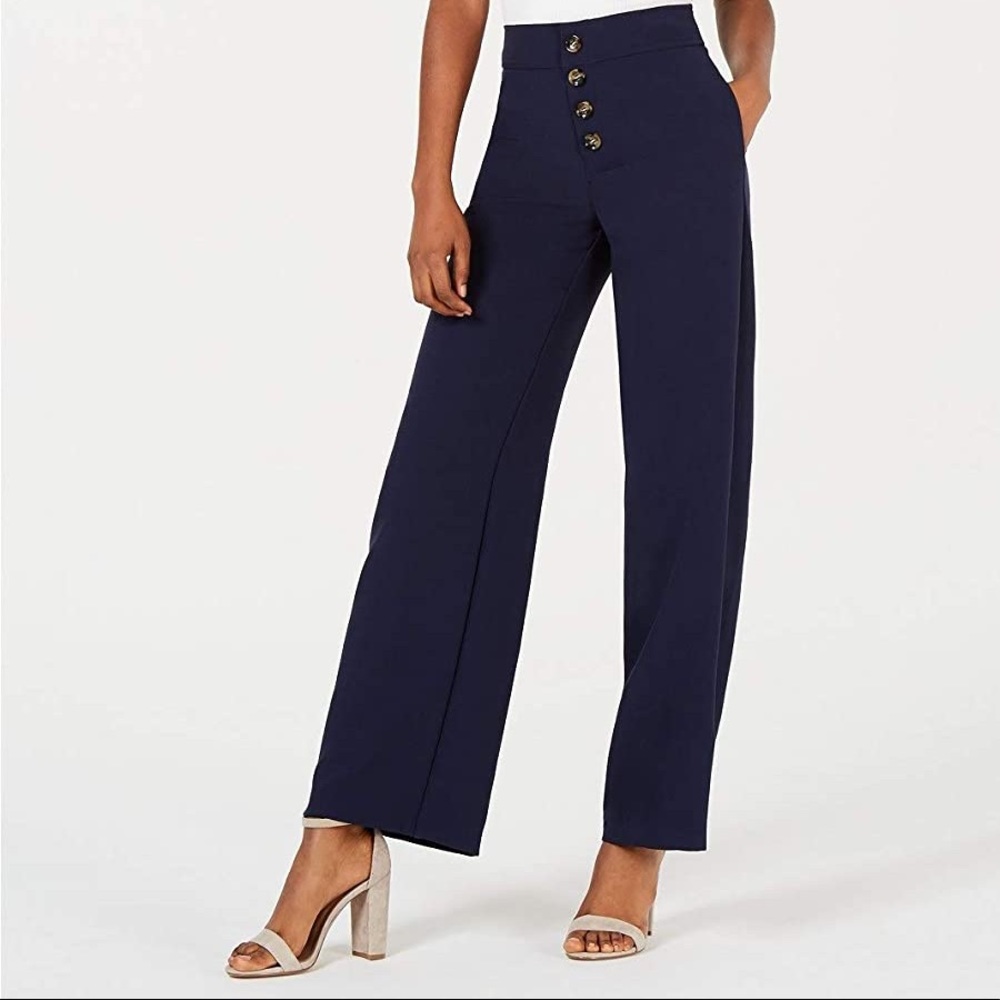 Lucy Paris Pant Wide Leg Button Trouser Navy NWT